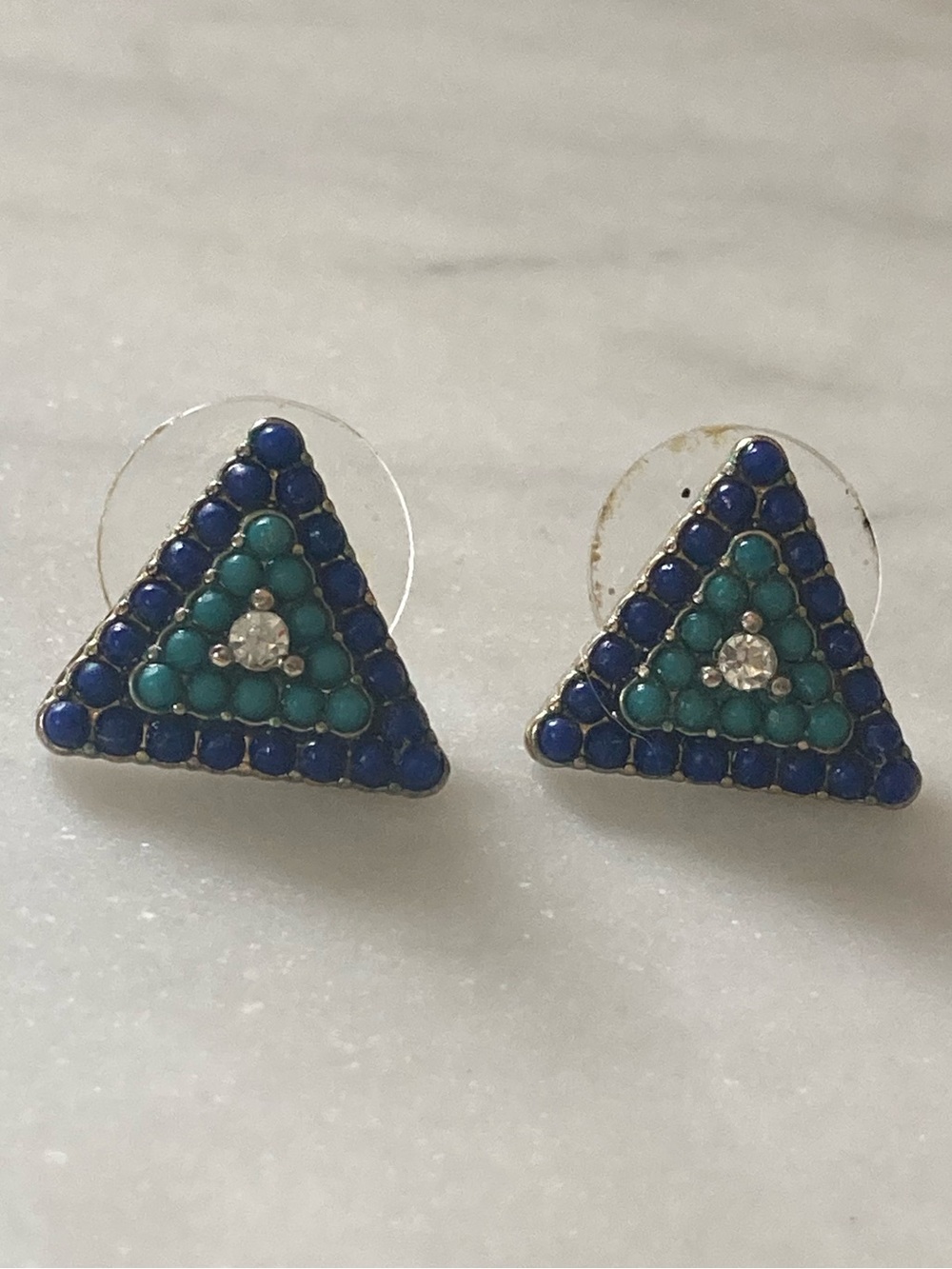 Blue & Teal Triangle Crystal Stud Earrings